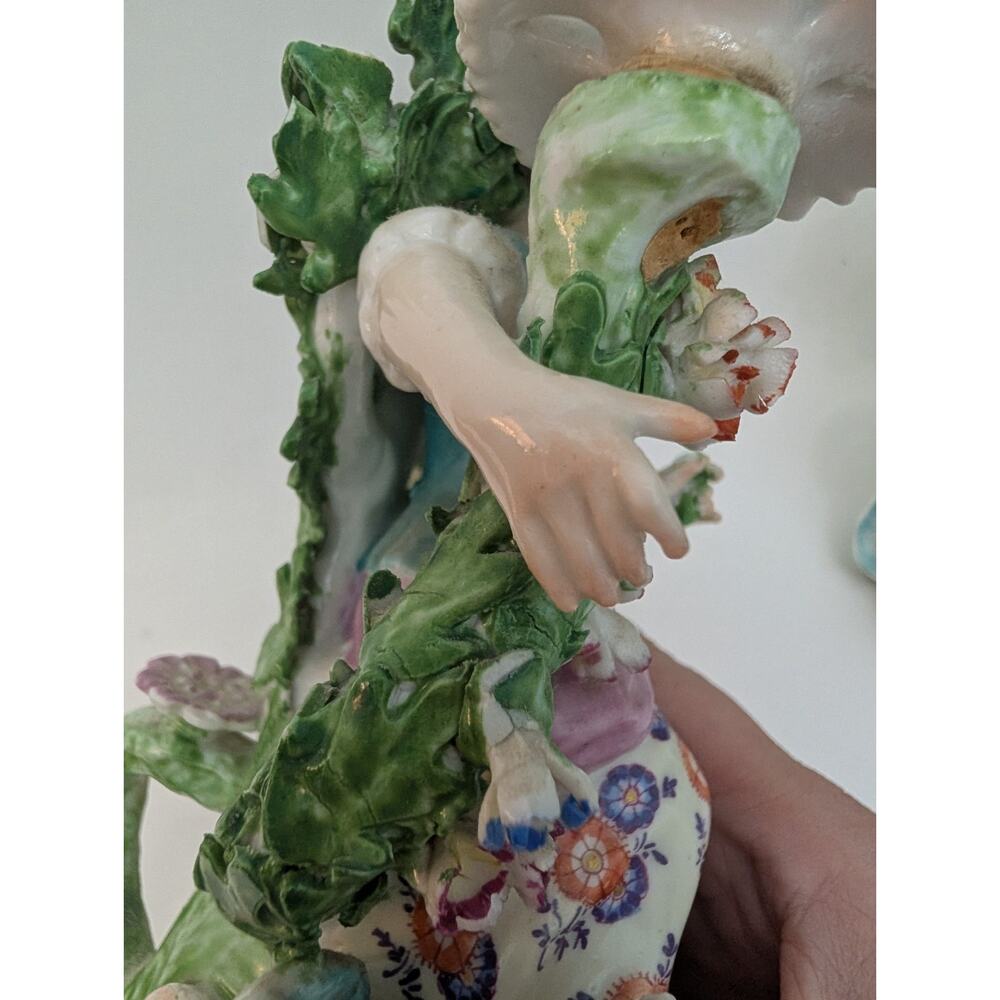 Chelsea Derby Style Brocage Pair Candle Holder Tree and Flowers Porcelain France - Picture 2 of 16